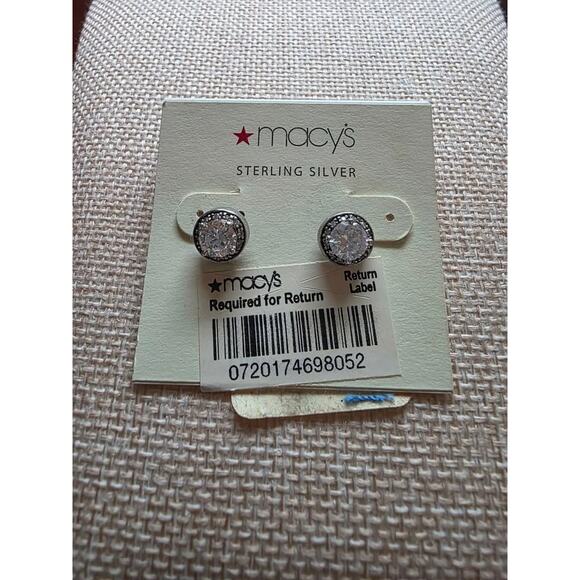 New Macy's Sterling Silver Cubic Zirconia Earrings - Picture 2 of 4